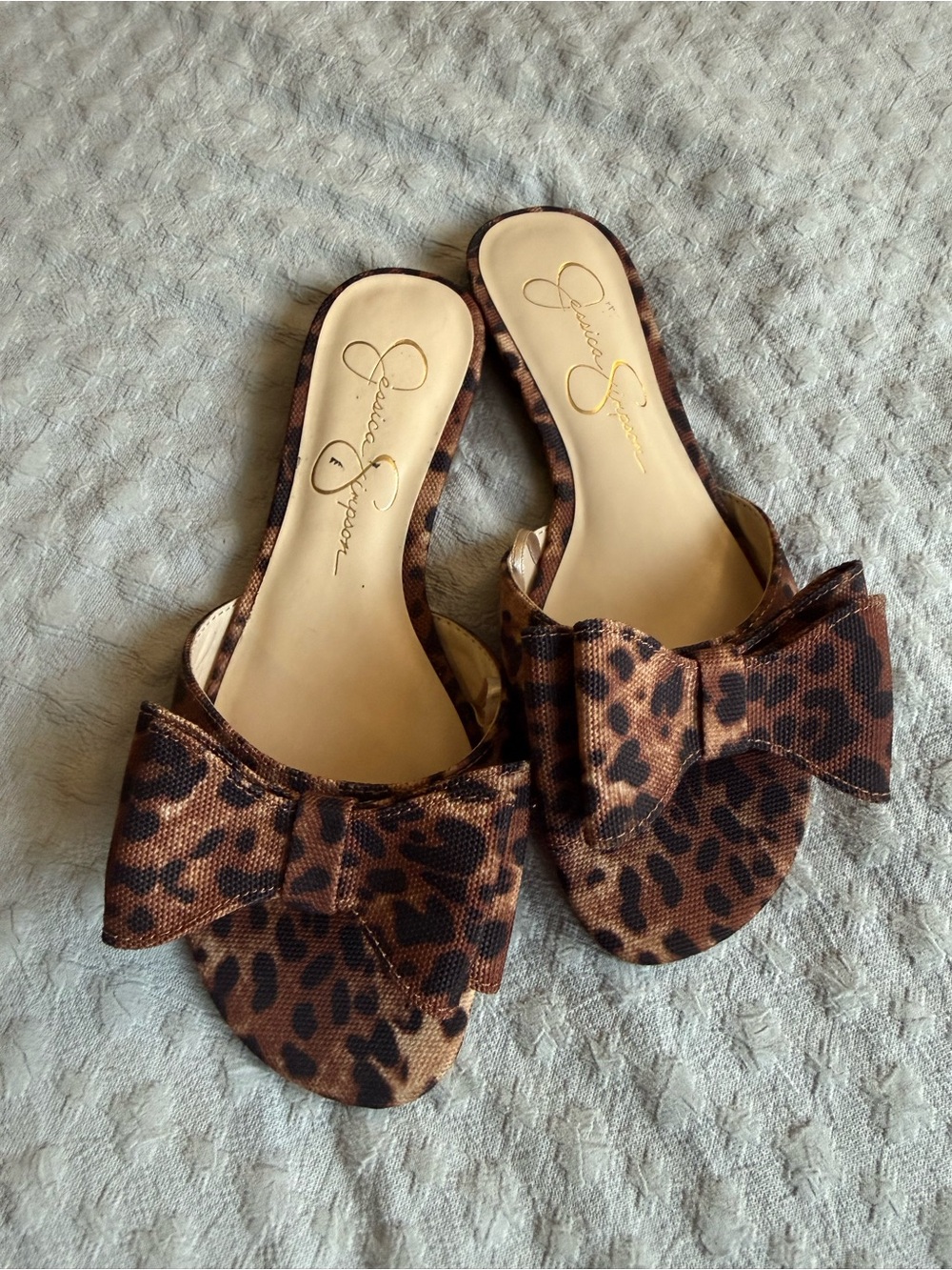 Jessica Simpson Leopard Bow Slide Mules - Brown/Black Print